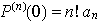 D_n P(0)=n! a_n